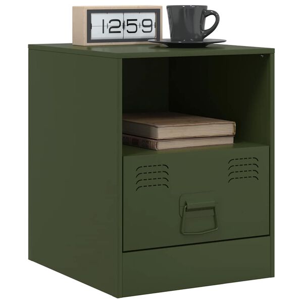vidaXL Bedside Cabinet Olive green Cold-rolled steel Medium