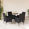 vidaXL 5 Piece Patio Dining Set with Cushions Black Poly Rattan and Acacia