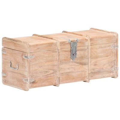 Three wooden chests with light worn look and handles