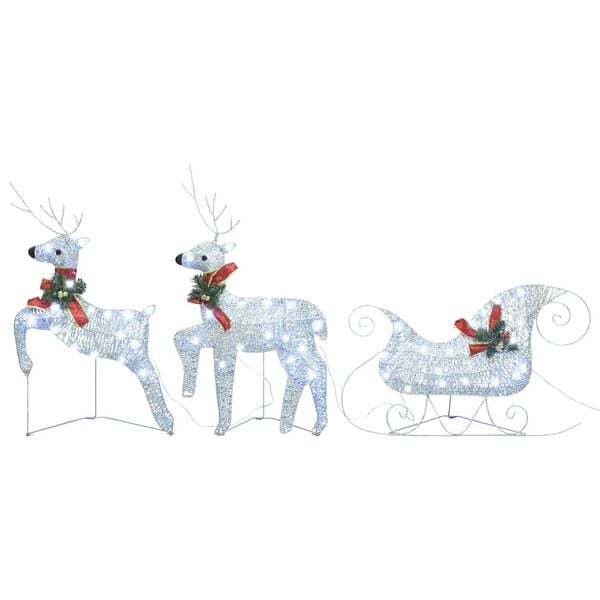 vidaXL Reindeer and Sleigh Christmas Decoration Set of 2 Silver, Red