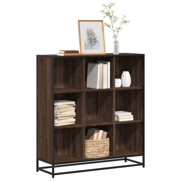 vidaXL Bookcase Brown Oak Engineered Wood and Metal Medium Bookcase