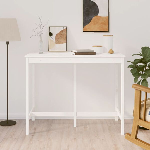 vidaXL Bar Table White Solid pine wood Large Durable Bar Table