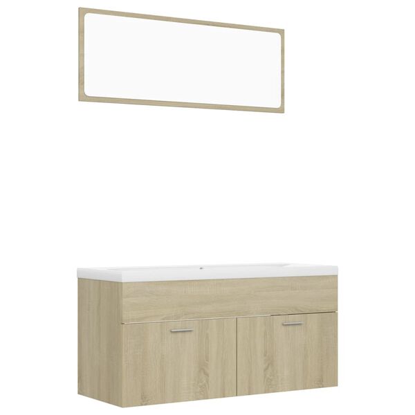 vidaXL Bathroom Furniture Set Sonoma Oak, White Engineered Wood, Ceramic