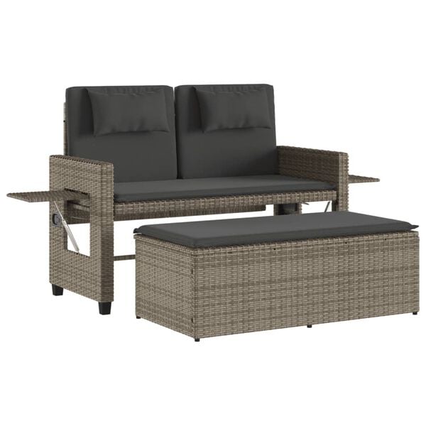 vidaXL Garden Bench Grey PE rattan, powder-coated steel, polyester Medium