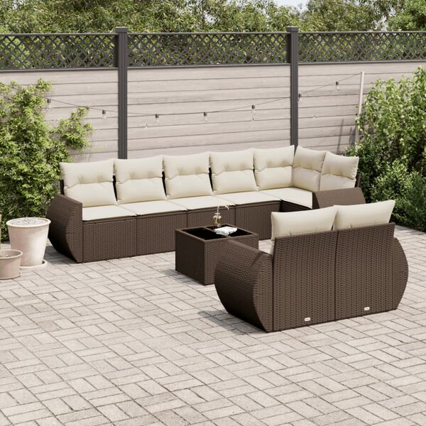 vidaXL Garden Sofa Set Brown PE rattan 9 Piece Set Modular