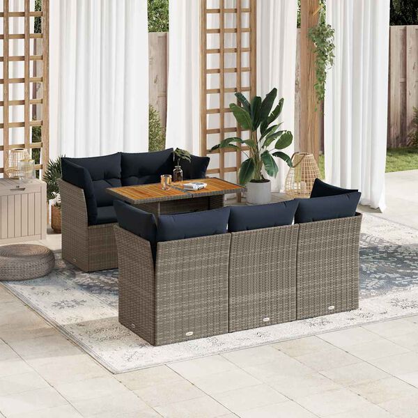 vidaXL 6 Piece Patio Sofa Set with Cushions Gray Poly Rattan