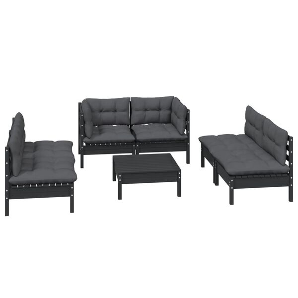 vidaXL Garden Lounge Set Black, Anthracite Solid pinewood, 100% polyester