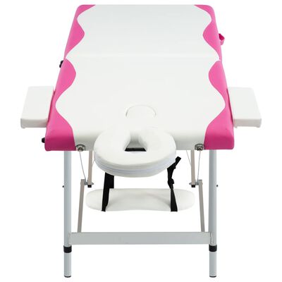 vidaXL 2-Zone Foldable Massage Table Aluminum White and Pink