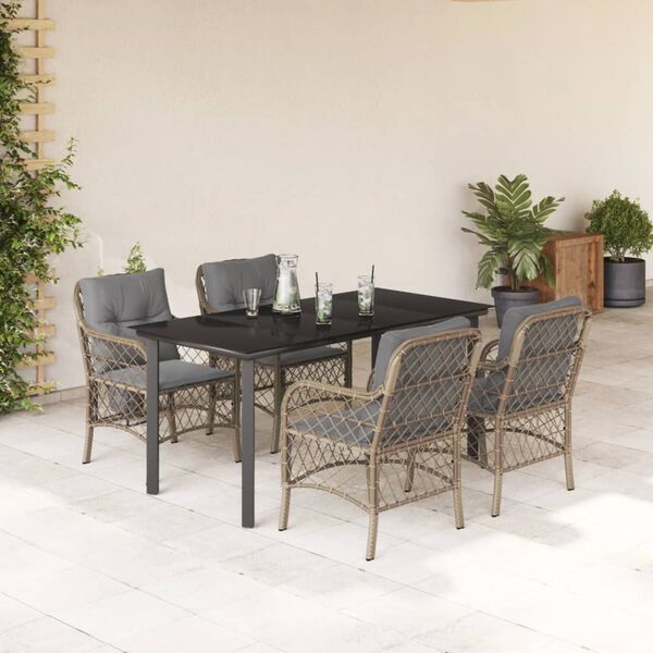 vidaXL 5 Piece Patio Dining Set with Cushions Mix Beige Poly Rattan