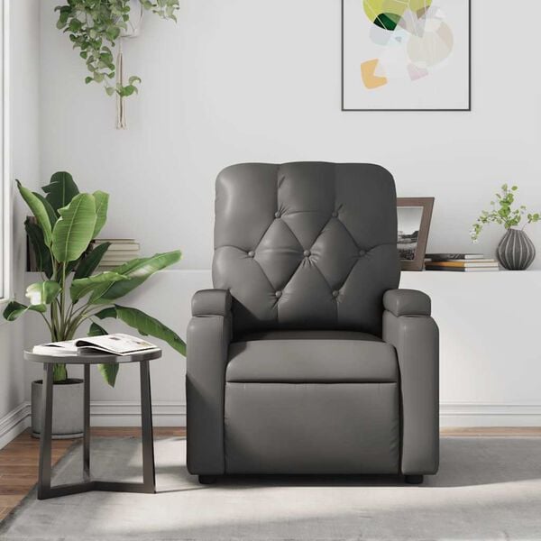 vidaXL Massage Recliner Chair Grey Faux leather, metal, plywood Standard
