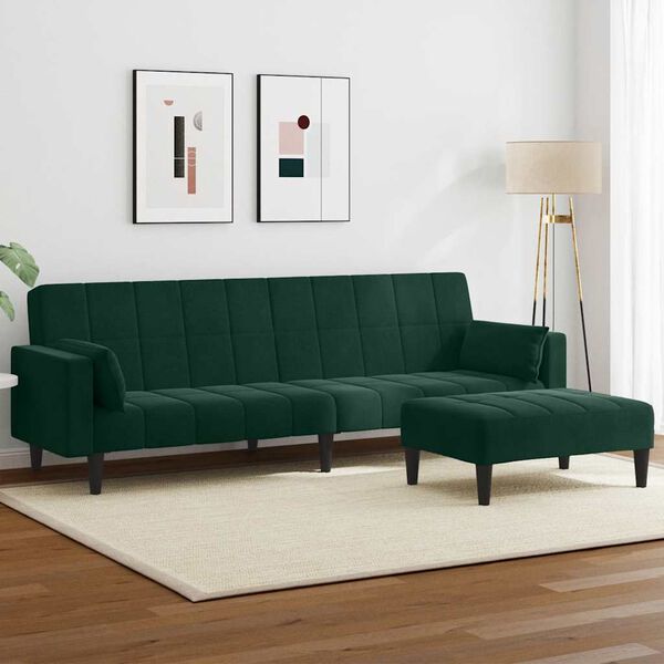 vidaXL Sofa Bed Dark Green 100% polyester velvet, wood, plastic 2-seater