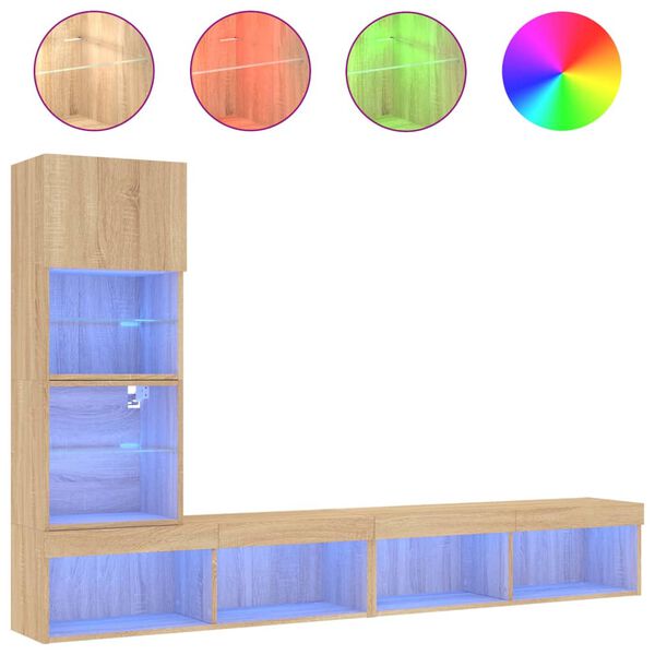 vidaXL 4 Piece TV Wall Units with LED Sonoma Oak Engineered Wood