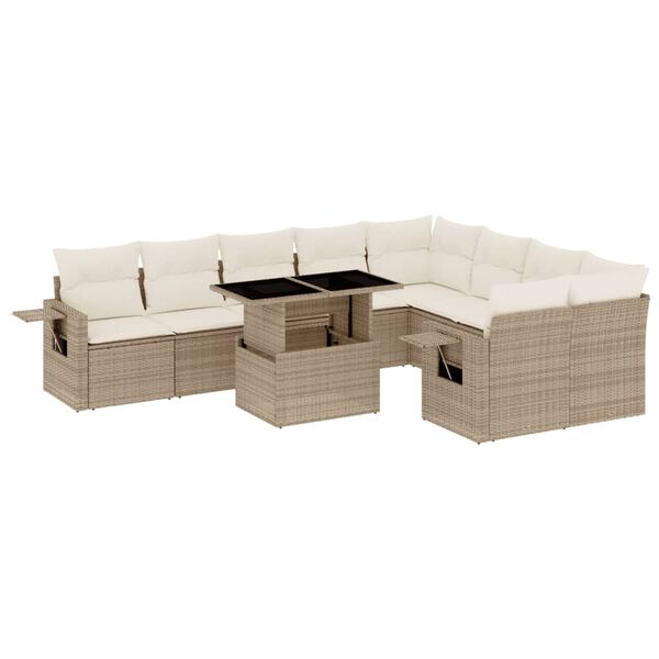 vidaXL Garden Sofa Set Beige PE rattan, powder-coated steel, tempered glass