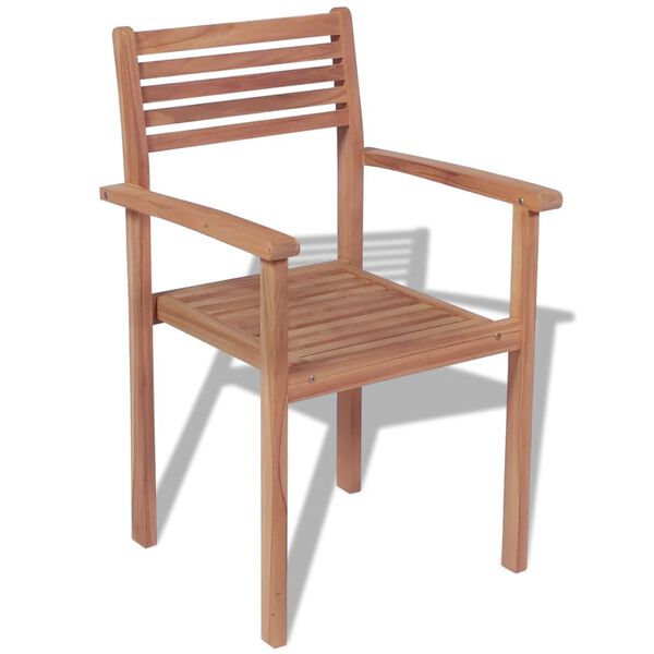 vidaXL Stackable Chair Set of 4 Warm teak Smooth teak hardwood Standard