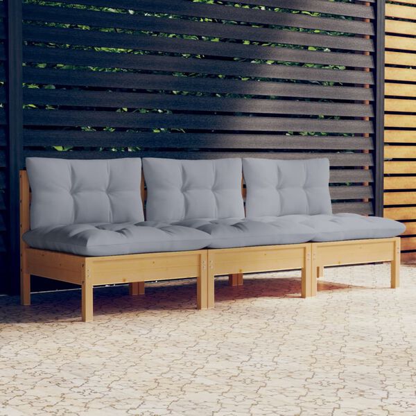 vidaXL 3-seater Garden Sofa Grey, Natural wood