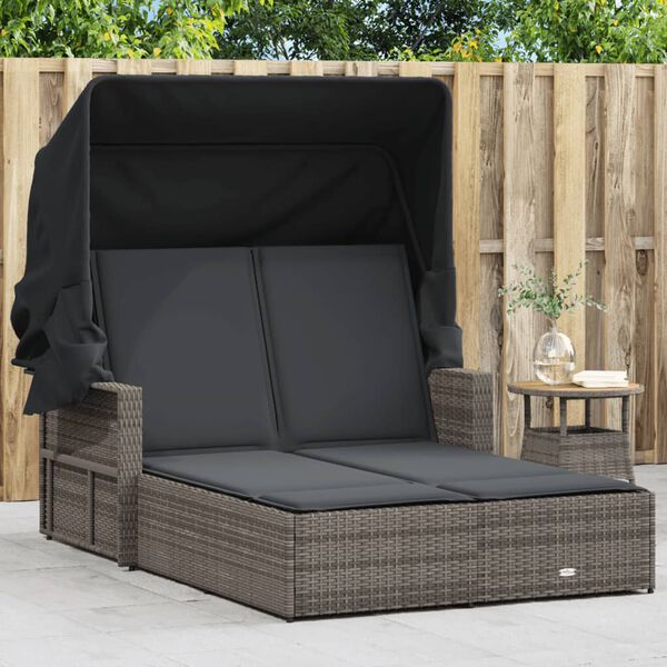 vidaXL Double Sun Lounger Grey PE Rattan Double Adjustable Armrests