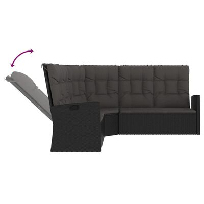 vidaXL Reclining Corner Sofa with Cushions Black Poly Rattan