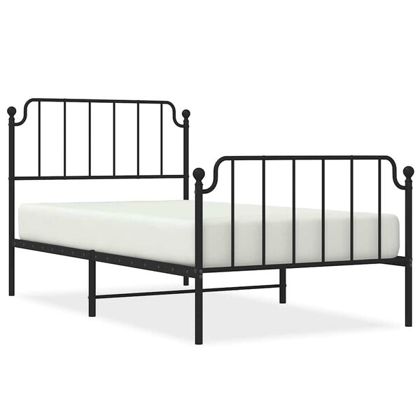 vidaXL Bed Frame Black Powder-Coated Steel Twin Bed Frame Rectangular