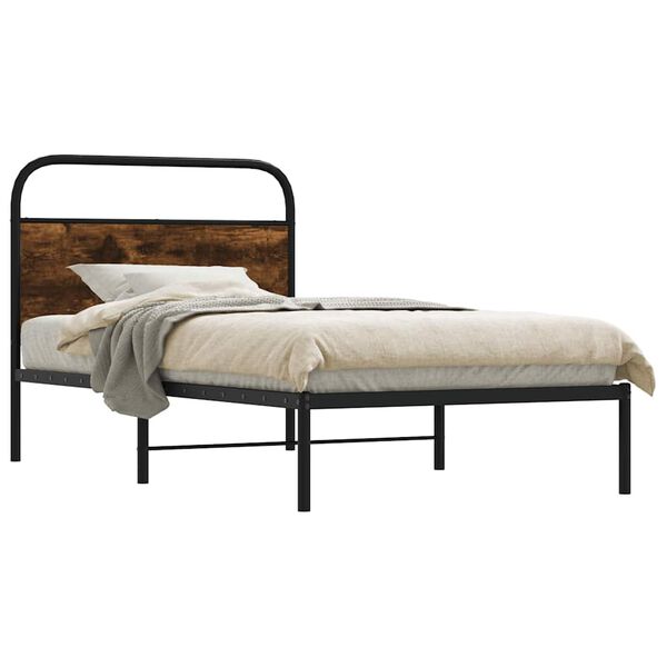 vidaXL Bed Frame Smoked Oak Steel, Engineered Wood Single Bed Frame