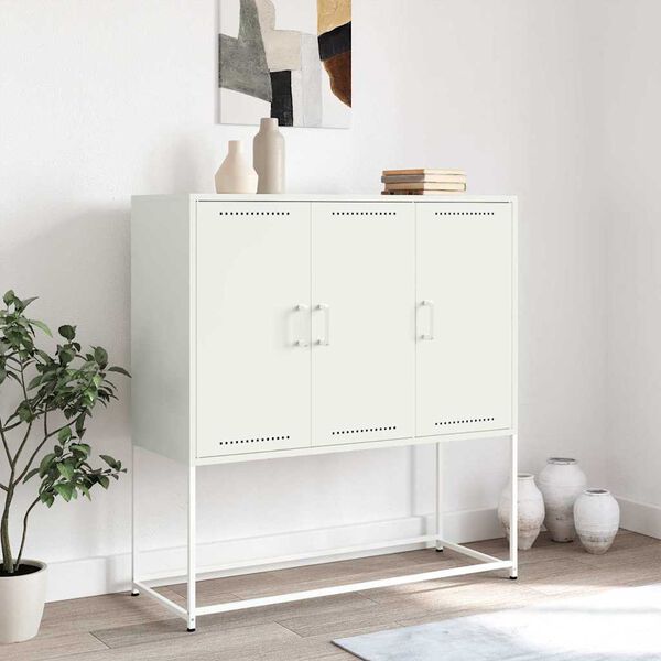 vidaXL Highboard White Steel Medium Highboard Rectangular Industrial