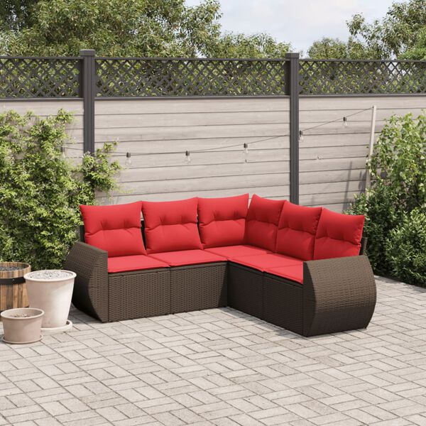 vidaXL 5 Piece Garden Sofa Set with Cushions Brown Poly Rattan