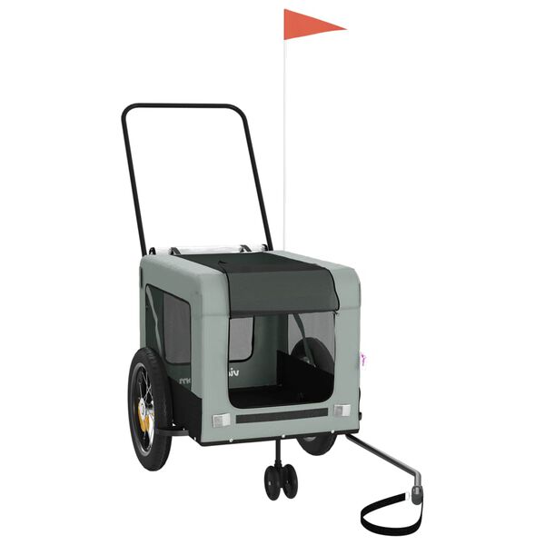 vidaXL Pet Bike Trailer Grey and Black Oxford Fabric, Iron, PVC Medium