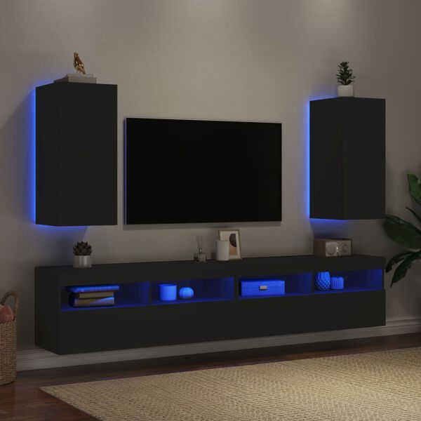 vidaXL TV Wall Cabinet Set of 2 Black Engineered wood Medium