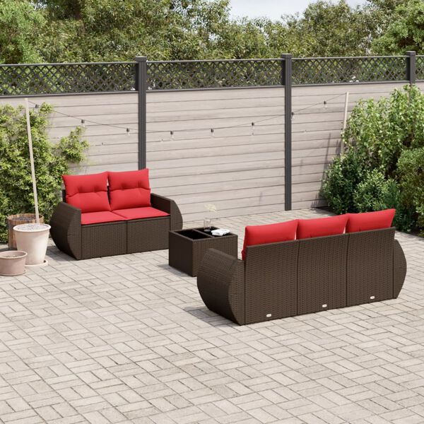 vidaXL 6 Piece Patio Sofa Set with Cushions Brown Poly Rattan