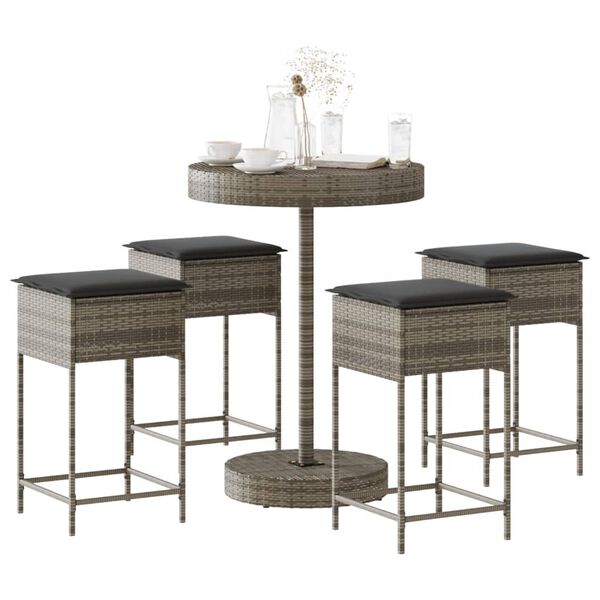 vidaXL Garden Bar Set Grey PE rattan, Steel, Polyester Medium