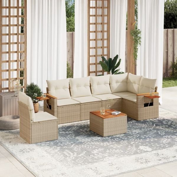 vidaXL Garden Sofa Set Beige PE rattan Modular Adjustable Feet