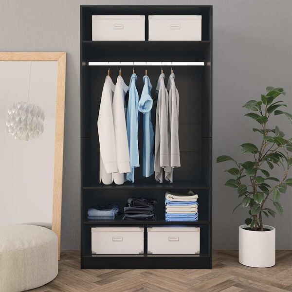 vidaXL Wardrobe Black Engineered wood Compact Wardrobe Rectangular