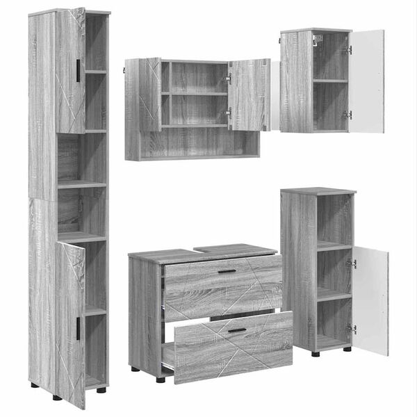 vidaXL Bathroom Furniture Set 5 pcs Grey sonoma Engineered wood
