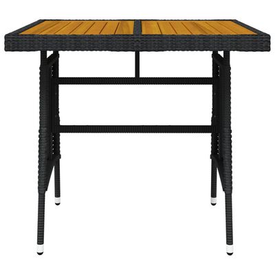 vidaXL Patio Table Black 27.6"x27.6"x28.3" Poly Rattan & Solid Acacia Wood
