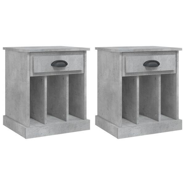 vidaXL Bedside Cabinet Set of 2 Concrete grey Engineered wood Medium