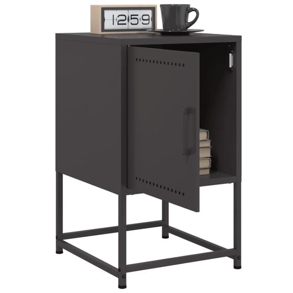 vidaXL Bedside Cabinet Set of 2 Black Steel 14.2 x 15.4 x 23.8 in