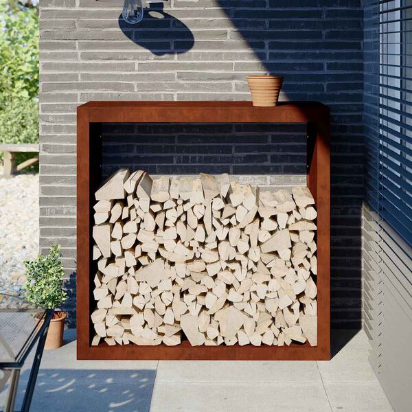 vidaXL Firewood Rack 39.4"x15.7"x39.4" Weathering Steel