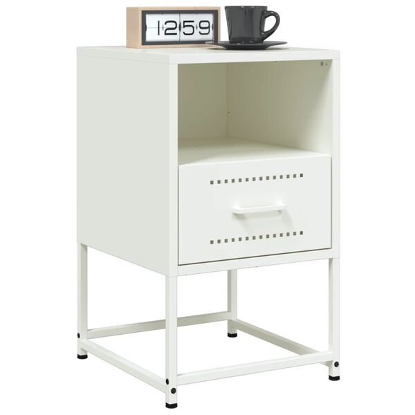 vidaXL Bedside Cabinet Set of 2 White Steel 14.2 x 15.4 x 23.8 in