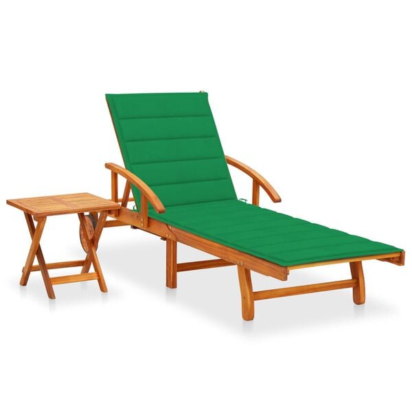 vidaXL Sunlounger With Table Green Solid Acacia Wood Extra Long