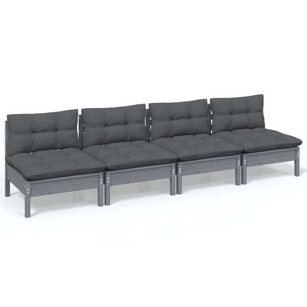 vidaXL 4-seater Garden Sofa Grey Solid pinewood Medium Modular