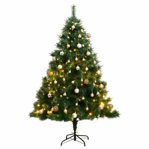 vidaXL Artificial Hinged Christmas Tree 300 LEDs & Ball Set 70.9"
