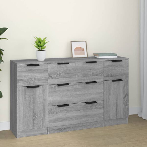 vidaXL Sideboard Set of 3 Grey Sonoma Engineered wood Large Storage