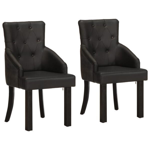 vidaXL Chair Set of 2 Black Real goat leather, Acacia wood Standard