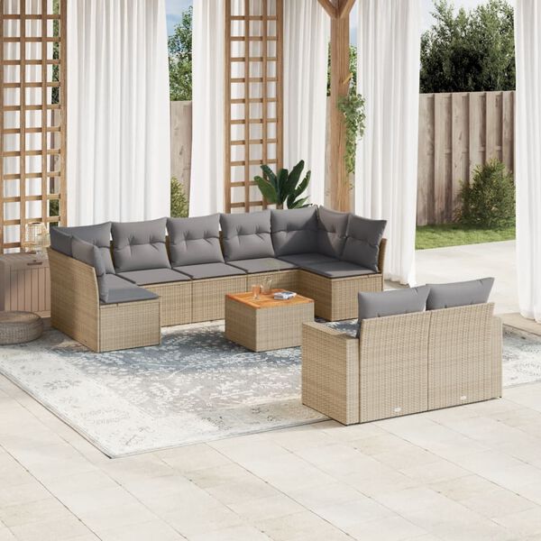 vidaXL Garden Sofa Set Beige PE Rattan Large Modular Garden Sofa Set