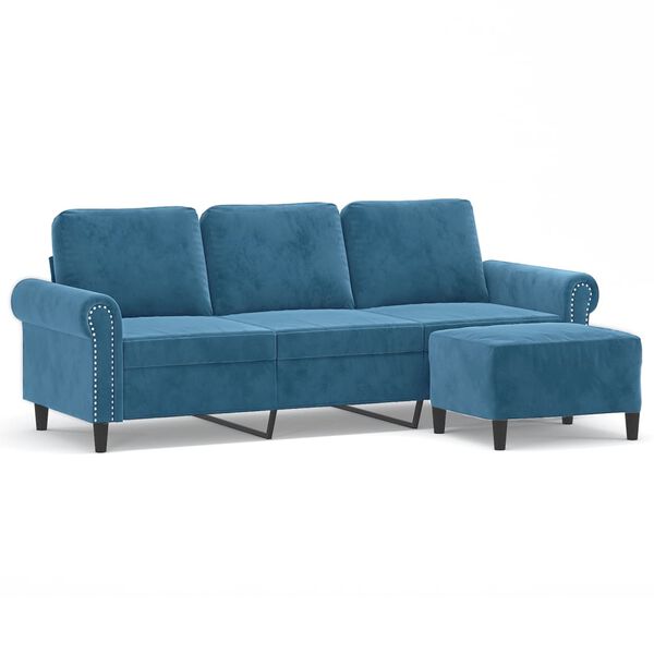vidaXL 3-Seater Sofa with Footstool Blue 70.9" Velvet