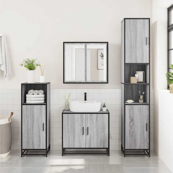 vidaXL Bathroom Cabinet Grey Sonoma Engineered wood, Metal Narrow