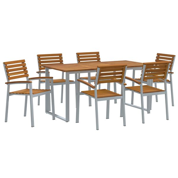 vidaXL Garden Dining Set 7 pcs Gray and brown solid acacia wood