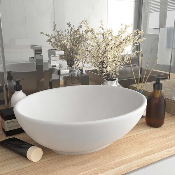 vidaXL Luxury Basin Oval-shaped Matt White 15.7x13.0" Ceramic