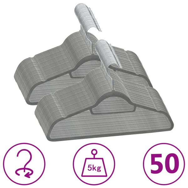 vidaXL Hanger Set of 50 Grey ABC plastic, zinc alloy, velvet Standard