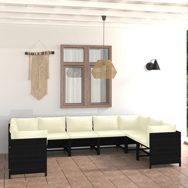 vidaXL 9 Piece Patio Lounge Set with Cushions Poly Rattan Black