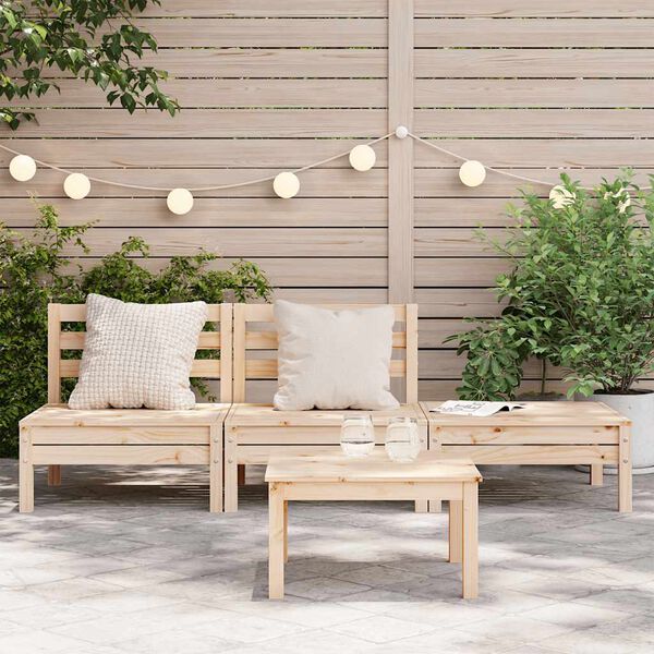 vidaXL Garden Sofa Natural Pine Solid Pine Wood 3-Seater Modular